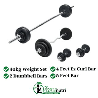 40kg Weight Plate,02 Dumbbell Bars,5 Feet Bar & 4 Feet Curl Bar for Home Gym Training