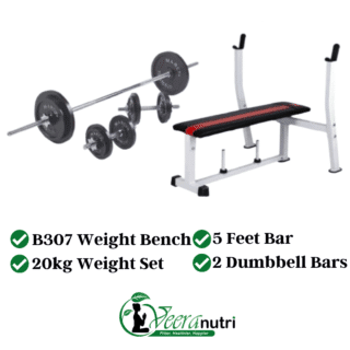 Weight Bench, 20kg Weight Plate,02 Dumbbell Bars,5 Feet Bar for Home Gym Training